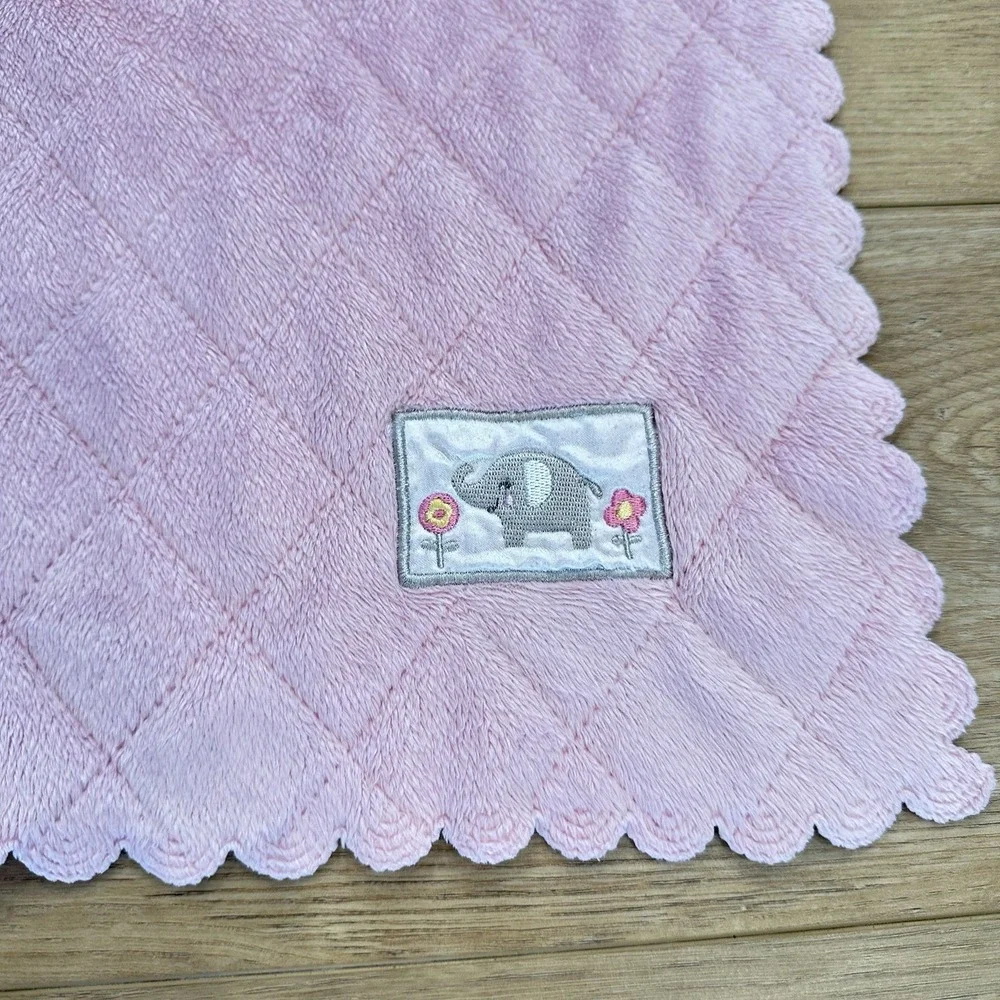 Child of Mine by Carter's Pink‎ Gray Elephant Baby Blanket Lovey Scalloped Edge